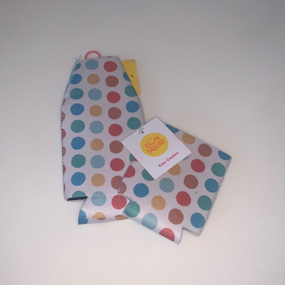 Set of Beer Cozy in Rainbow Polka Dots